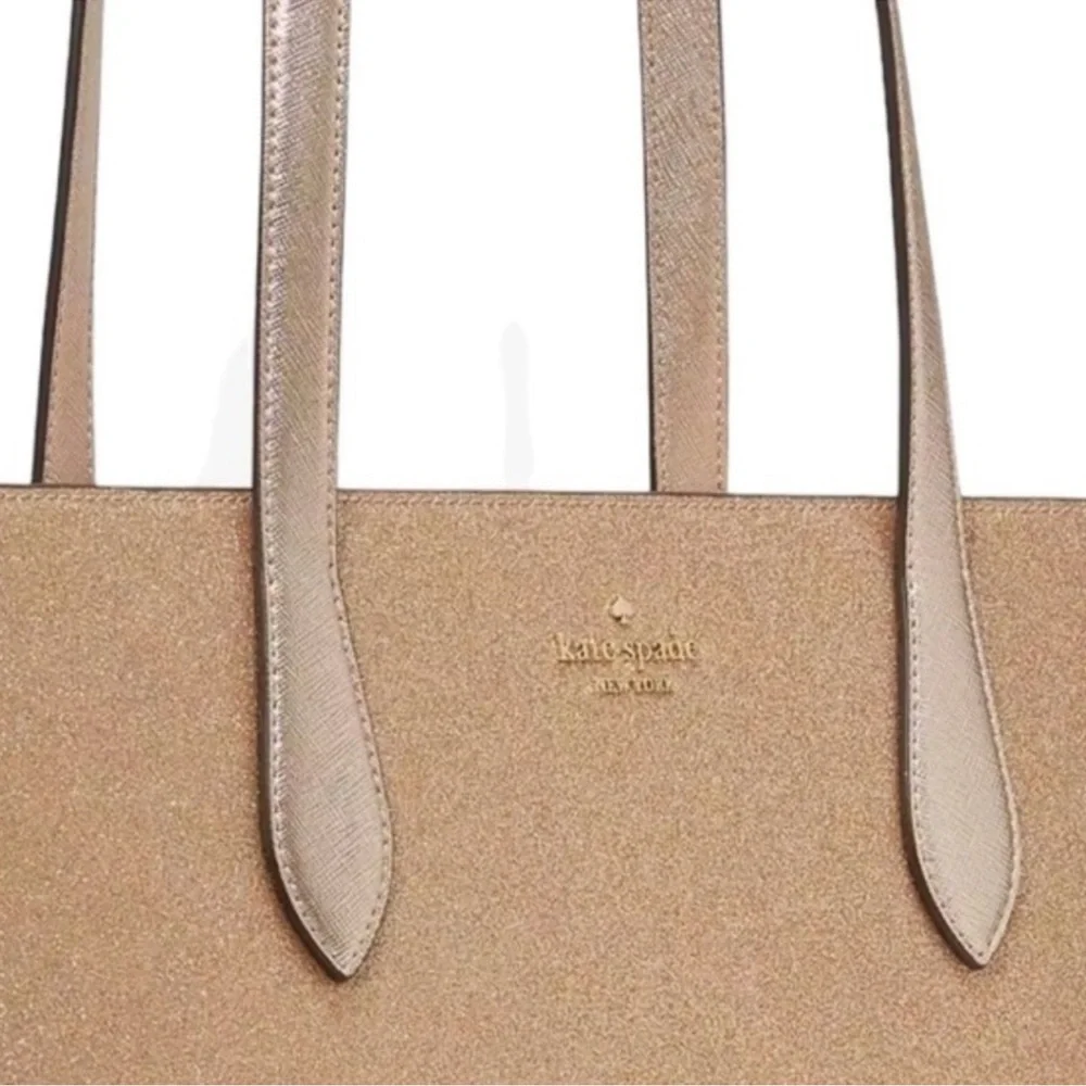NWT Kate Spade Glimmer Large Top Zip Tote Shoulder Bag Gold Glitter NEW W/ Tags - Picture 4 of 9